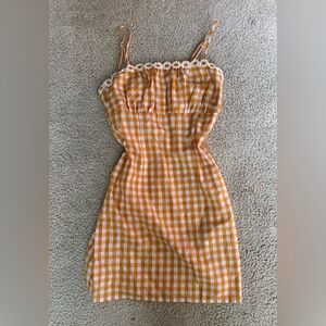 Forever 21 Orange Gingham Midi Dress with Daisy Trim sexy party night out
